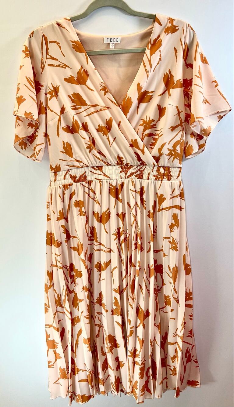 TCEC Blush & Orange Floral Pleated Midi Dress - size Medium
